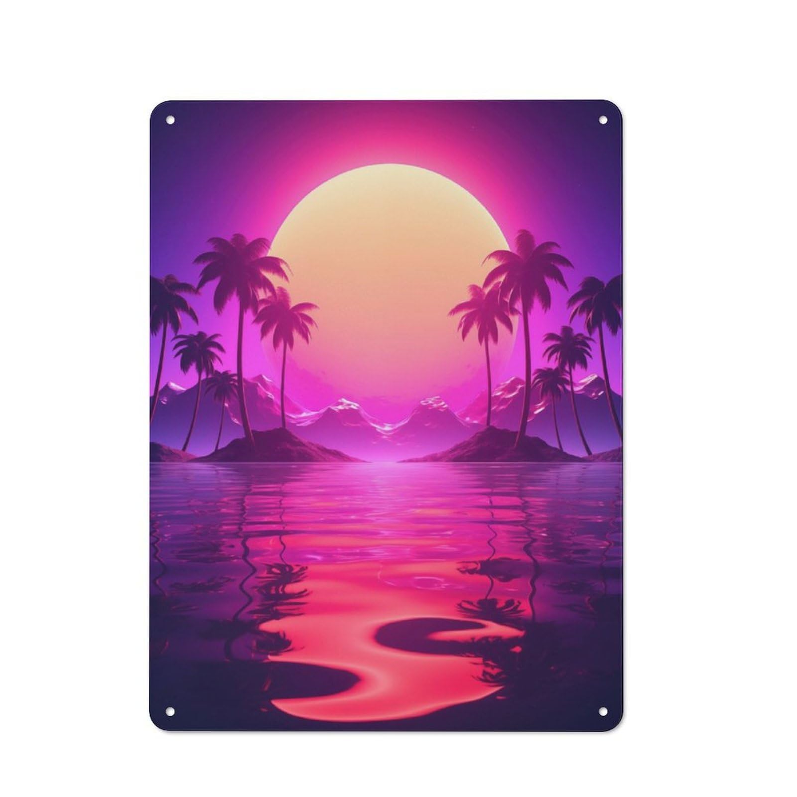 Junmoney Synthwave Sunset Escape Rustic Tin Wall Plaque 40X30cm For Home Office Or Studio, For Garage, Workshop And Man Cave Decoration