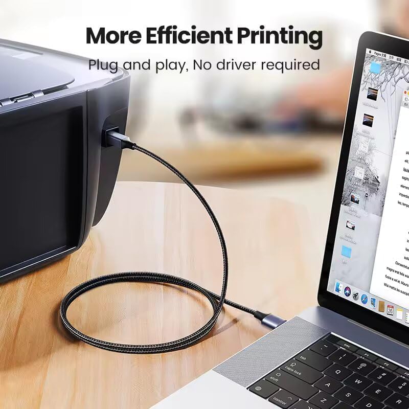 Image of Mizi Printer Cable, 10FT USB Printer Cable USB 2.0 Type A Male to B Male Scanner Cord USB B Cable High Speed for HP, Canon, Epson, Dell, Brother, Lexmark, Xerox, Samsung etc and Piano, DAC - Gray