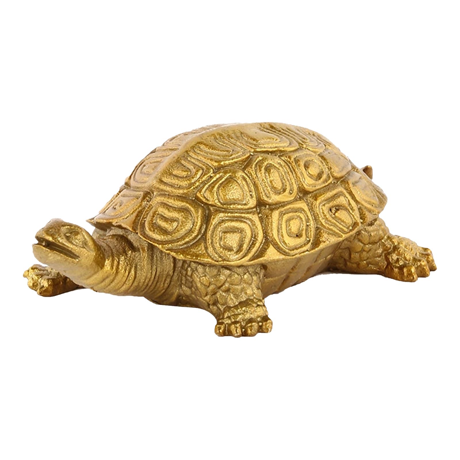 Brass Turtle Figurine, Feng Shui Turtle Statue for Wealth & Good Luck, Copper Turtle Ornament with Pyrite Finish, Home Office Desk Shelf Decoration, Collectible Gift 3.35 Inch