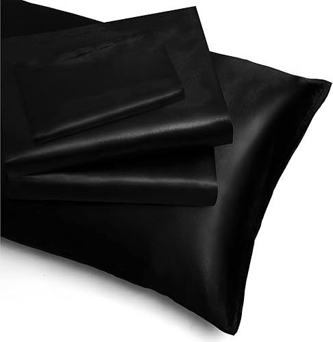 Miniatura 2 de NSGZ Juego de sábanas de satén de 4 piezas tamaño matrimonial, juego de sábanas de satén sedoso con 1 sábana bajera, 1 sábana encimera y 2 fundas de