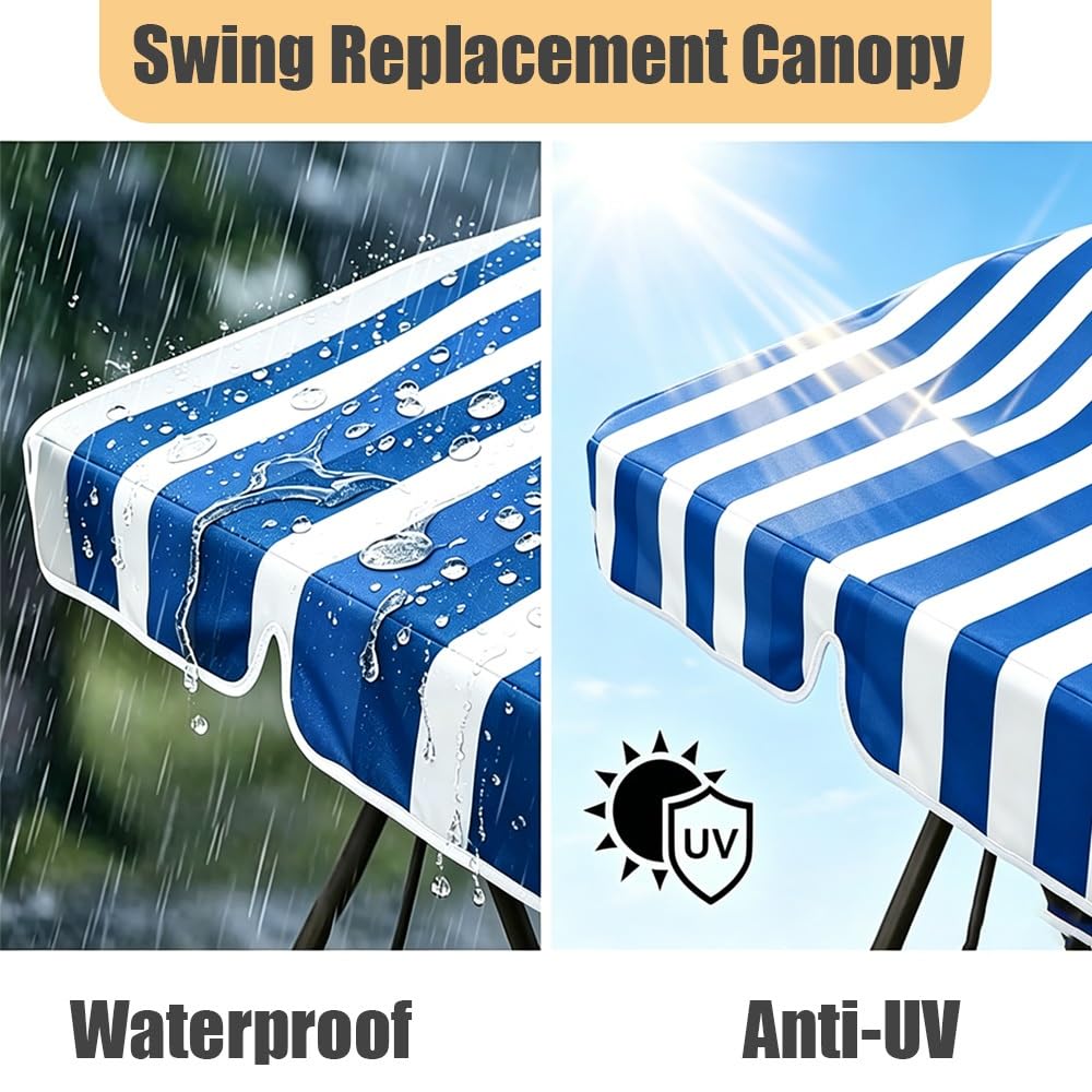 Générique Toit De Rechange pour Balancelle De Jardin,Toit De Balancelle Imperméable 195x125cm 210x145cm 249x185cm Canopée pour Balancelle De Jardin(Blue White,195x125cm/77x49in)