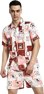 DHRUVI TRENDZ Unisex Night Dress || Night Wear Set || Beach Wear Summer Wear Short Pajama Set || Sleepwear Loungewear Shirt & Shorts Combo|| Pajama Shorts Night Suits Set.