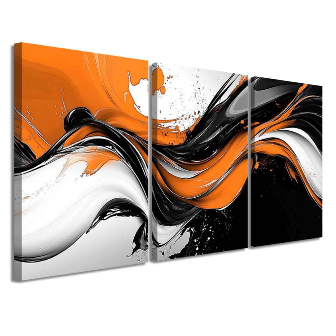 LZIMU 3 Pieces Abstract Wall Art Black White Picture Prints Graffiti Splash Ink Canvas Painting Modern Neutral Aesthetic Artwork Office Living Room Bathroom Decor (Orange, (11x14inchx3 Pieces))