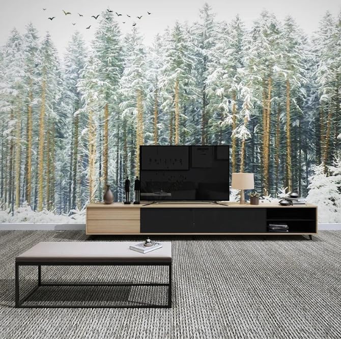 Papier peint photo forêt nordique 3D grand format 400x280 cm pour deco murale salon et chambre