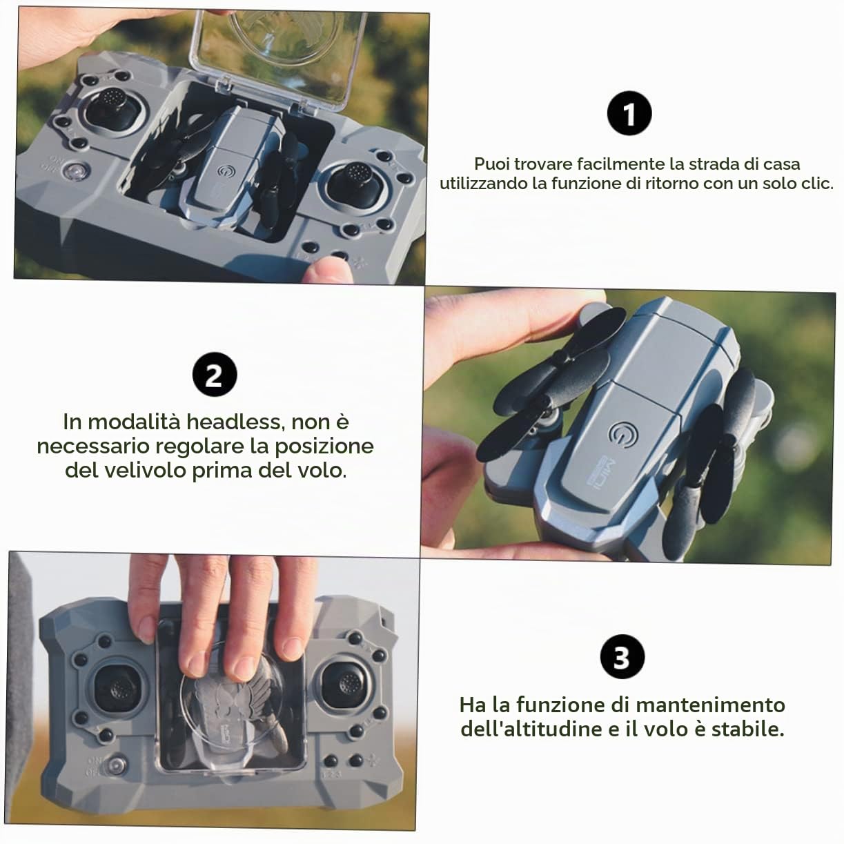 Mini Drone Pieghevole Doppia Camera 4K/1080P, 6 Assi | 2, 4g 4CH, Batteria Lipo 500mAh Inclusa, Ritorno un Tasto, Angolo Lente Regolabile per Selfie e Riprese Aeree