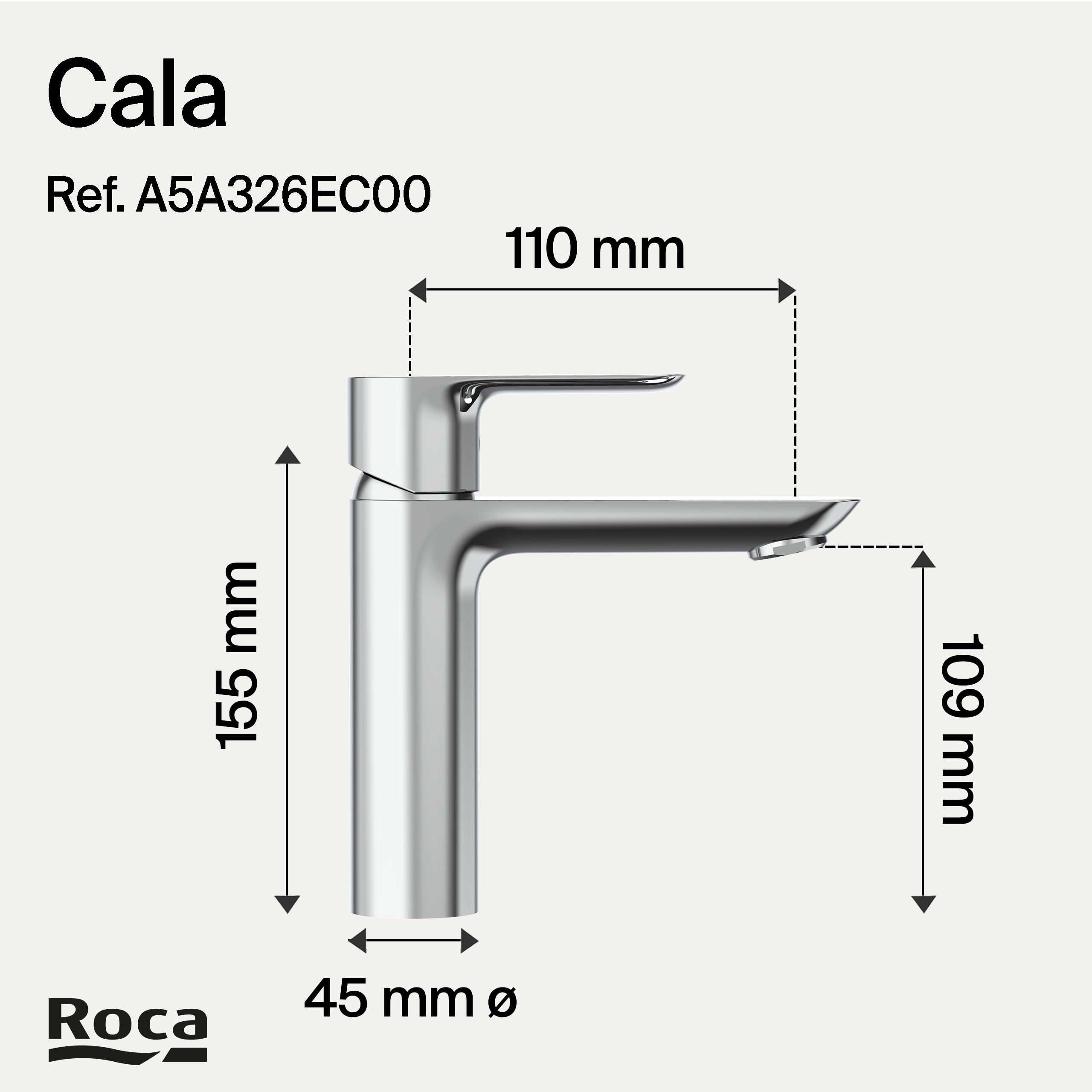 Roca Cala Grifería para lavabo con tecnología Cold Start, grifo monomando de repisa con enlaces de alimentación flexibles, mezclador para cuarto de baño de fácil instalación, cromado, A5A326EC00