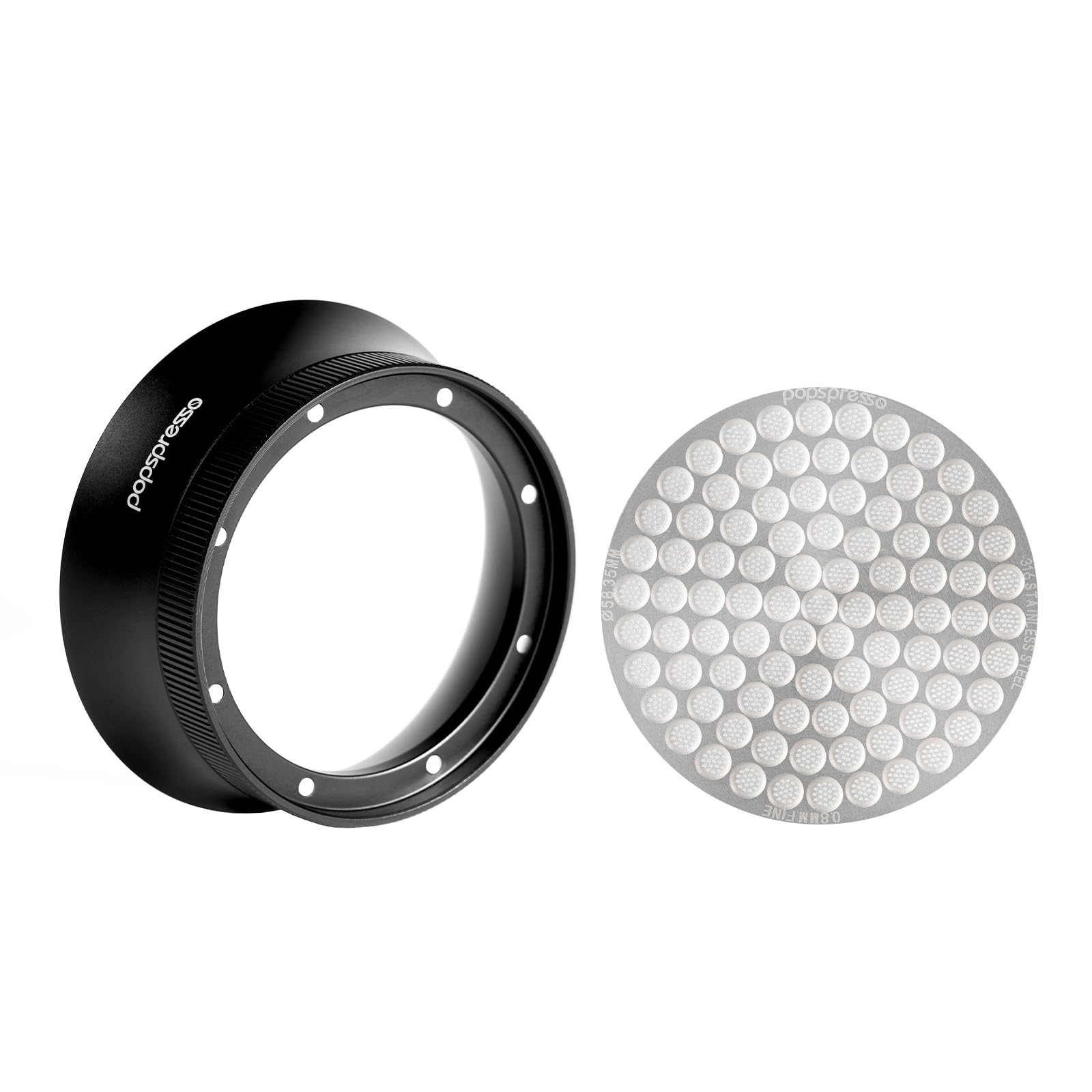 V3 58.35mm Magnetic Espresso Dosing Funnel & Puck Screen Set, 3cm High No Mess Design, Fits 58mm Tamper, Distributor & Portafilter, 316 Stainless Steel Filter for Even Extraction