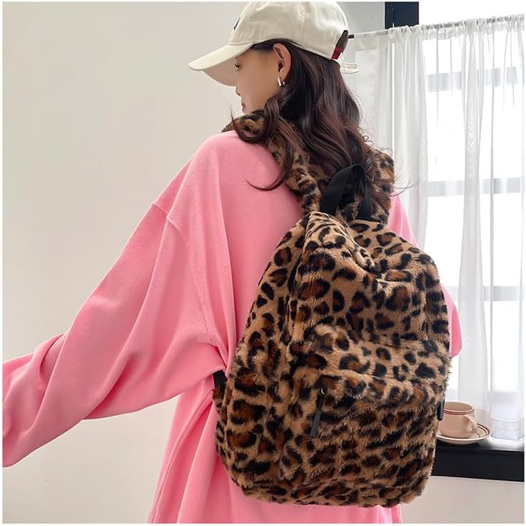 Cute Backpack Fuzzy Cheetah Shoulder Bag, Y2k Purse Fleece Chic Bookbag Trendy Aesthetic Coquette Daypack 90s Purse (Caramel) - Image 8