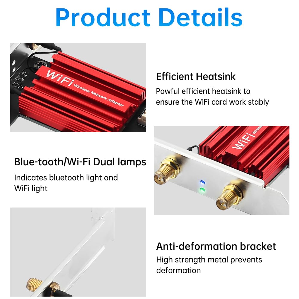 Tarjeta de red PCIe AC1200 de doble banda para escritorio con Bluetooth 5.1, compatible con Windows 10/11, transmisión de oficina para juegos, 2 antenas de alta ganancia