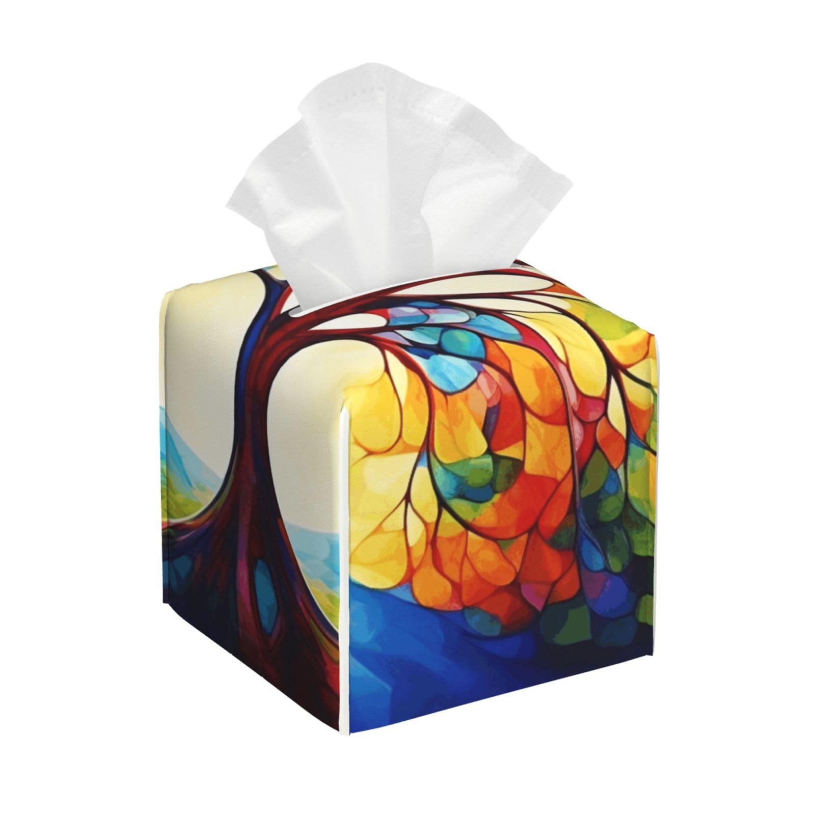 Colorful Tree of Life Tissue Box Cover Square Cube Boxes