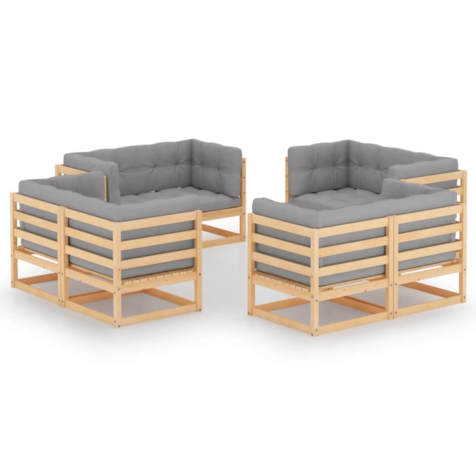 Homgoday Juego de Muebles de jardín 8 pzas y Cojines Madera Pino Maciza Muebles terraza Muebles de Jardin para jardín, terraza, Exterior Cojín Incluido Natural