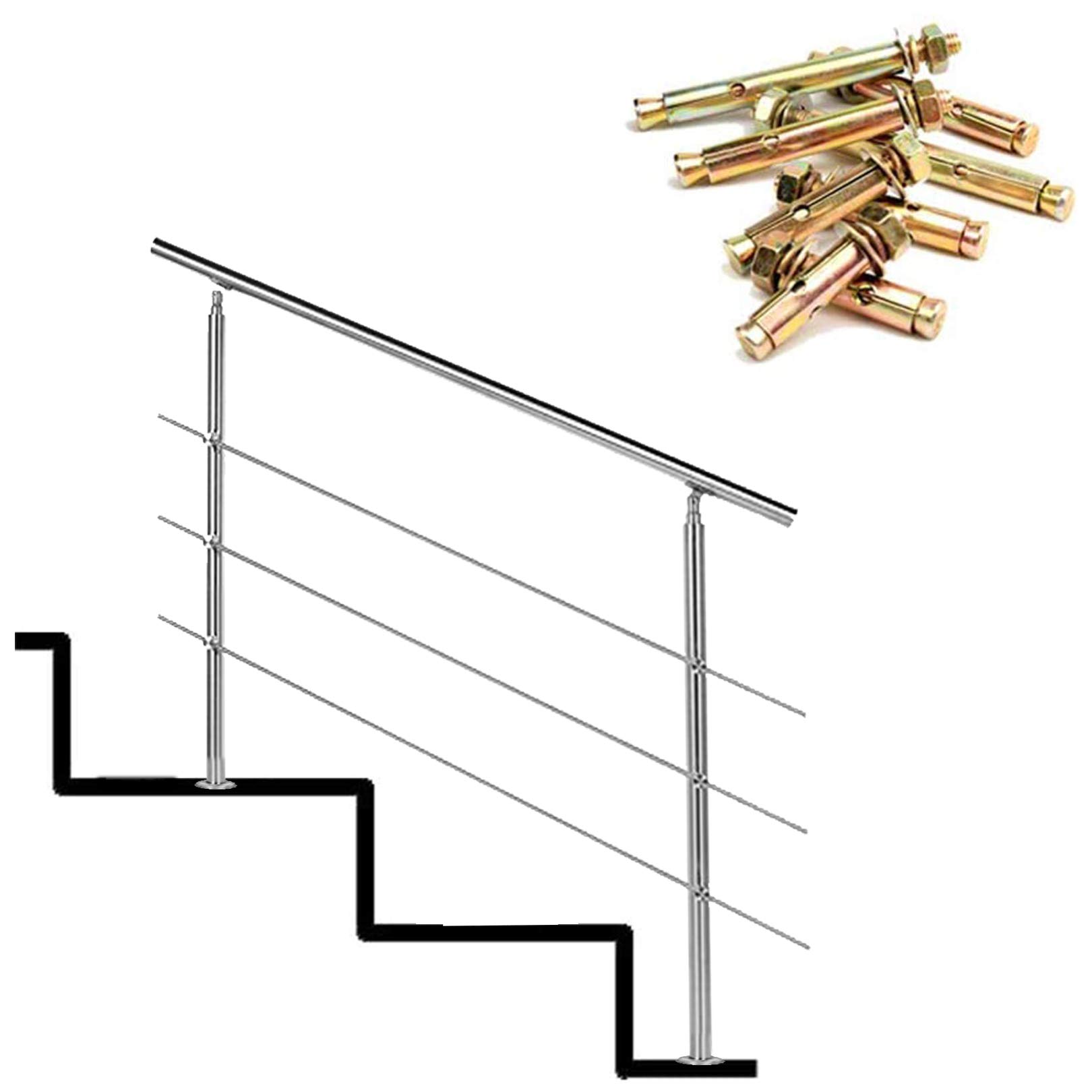 LWJSOCP Stair handrail Stair Handrail, Stainless Steel Stair Handrail Elderly Disabled Children Railings for Indoor and Outdoor Use, Silver
