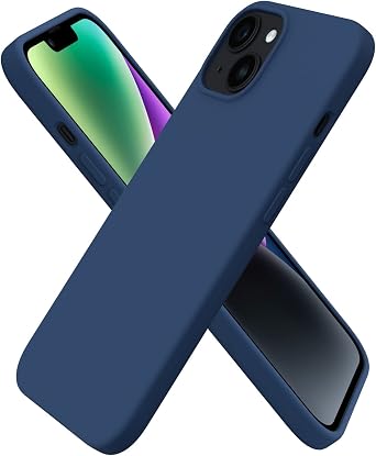 ORNARTO for iPhone 14 Case 6.1",Slim Liquid Silicone Cover,Storm Blue