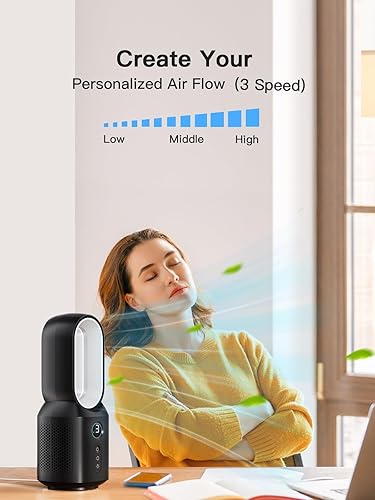 Miniatura 6 de let'me Ventilador de escritorio de 13 pulgadas, pequeño ventilador de mesa sin aspas, ventilador oscilante de 106 con control táctil con 3