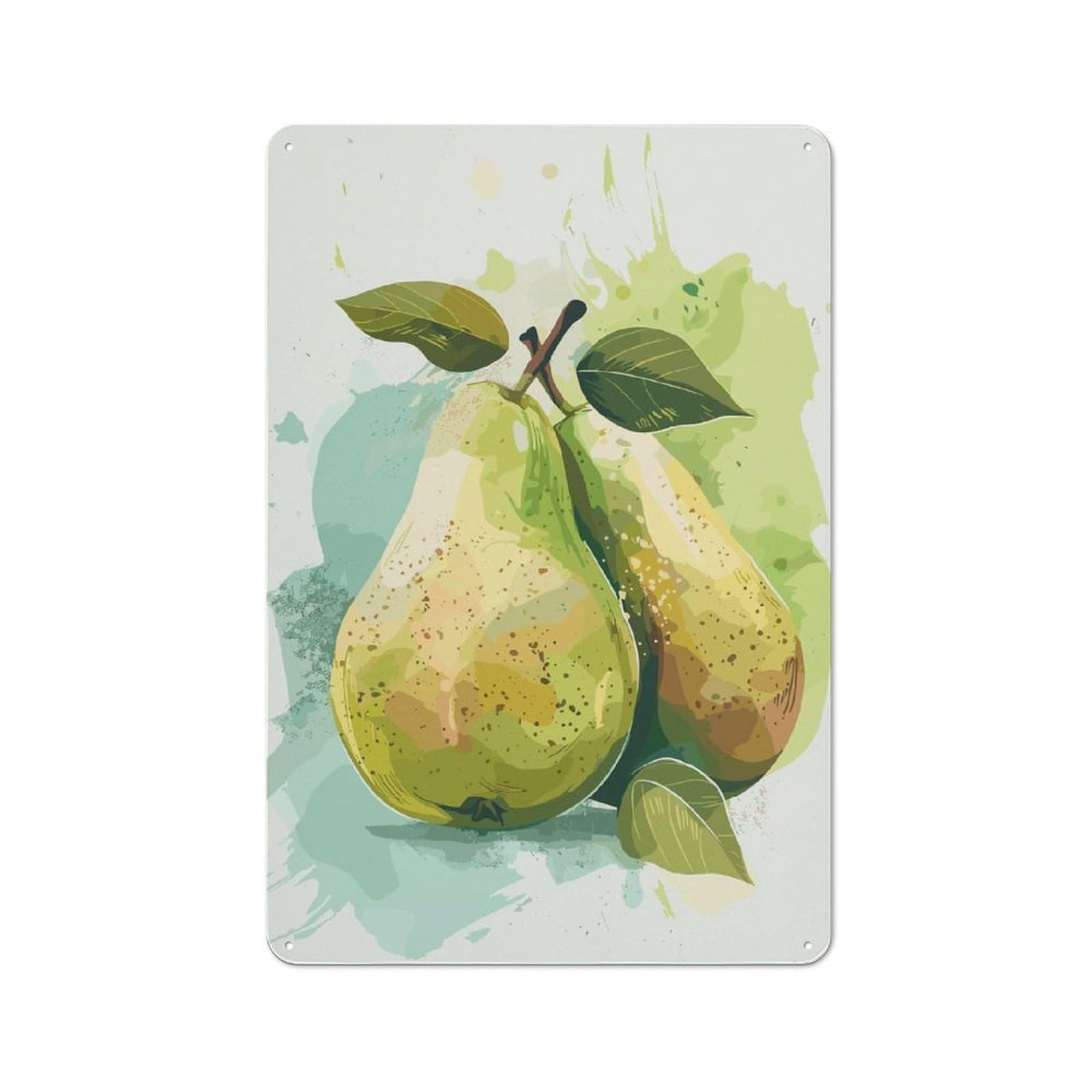 Junmoney Watercolor Pears Industrial-Style Metal Sign 30X20cm For Home Bar Wall, Housewarming Wall Decor For People Furnishing Home Bar