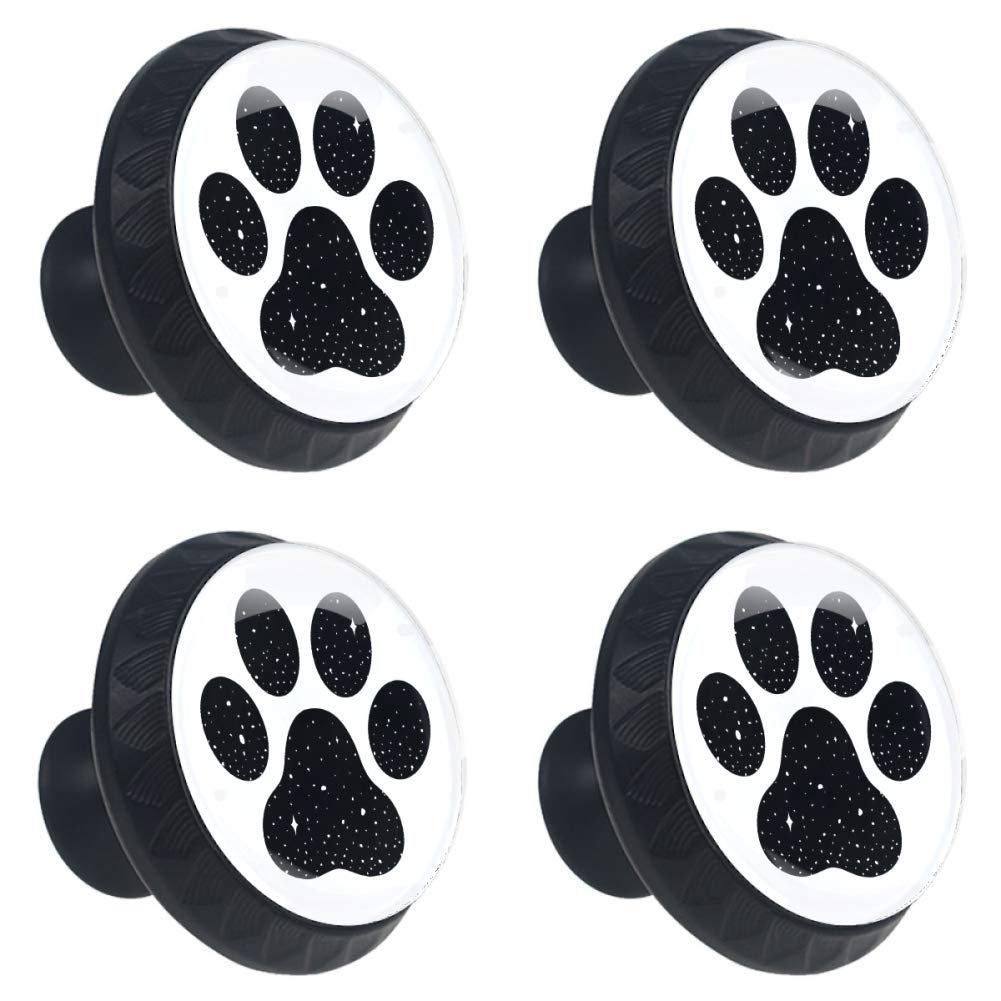 4 Pieces Set Cabinets Hardware Round Furniture Knobs Dog Paw Footprint Print,Drawer Dresser Cupboard Wardrobe Pulls Handles for Home Kitchen