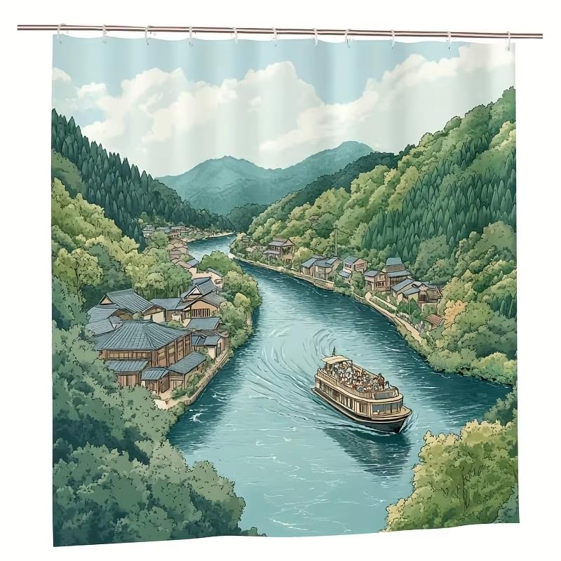 Rideau de salle de bain scenery river 170x170cm avec crochets inclus