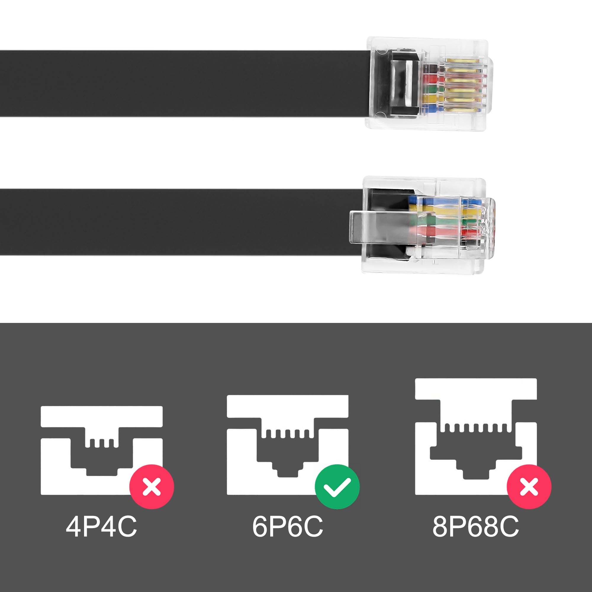 MEIRIYFA Lot de 2 câbles d'extension RJ12 6P6C femelle vers mâle RJ11/RJ12 Cat3 pour combiné téléphonique 30 cm
