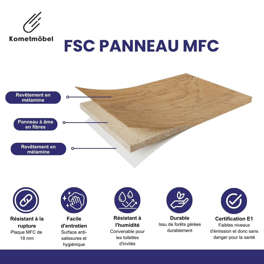 Meuble Lave Mains WC Meuble lavabo 50cm déjà monté (Chêne 50cm, sans Mitigeur)