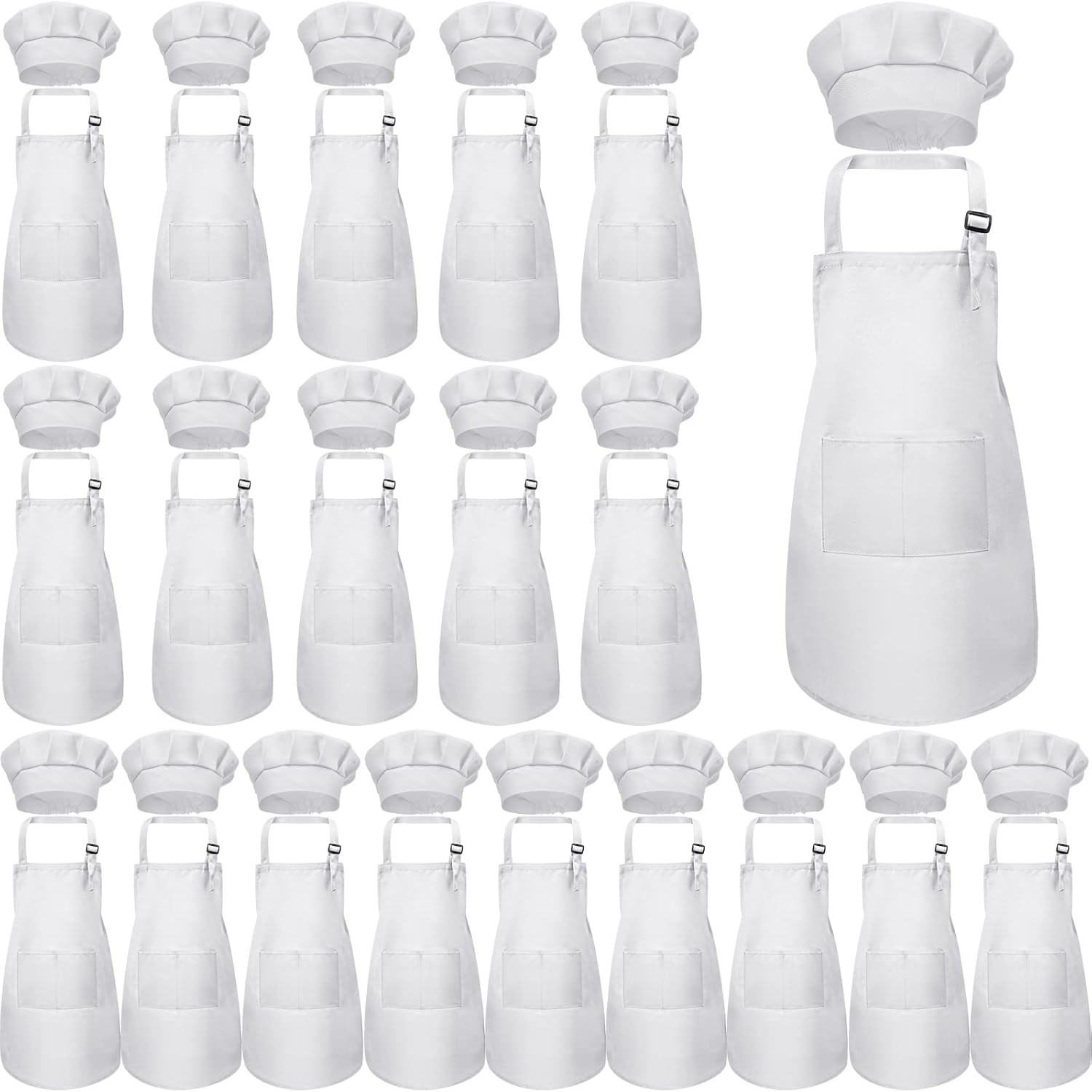 Handepo 40 Pcs Apron Chef Hat Set Aprons Chef 's Bib Apron Hats Bulk for Cooking Painting 7-13 Years