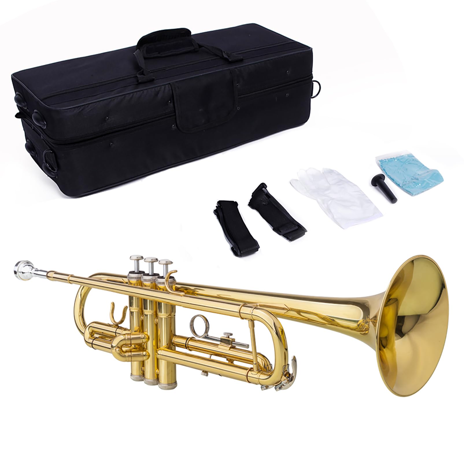 Standard Bb Trumpet Set for Beginners, Student Trumpet, Band & Orchestra Musical,Brass Trumpet Instrument with Mouthpiece,Gloves and Hard Carrying Case,Christmas Birthday Gift,Golden