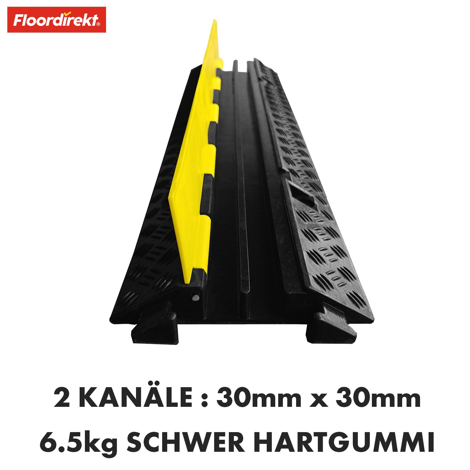 Floordirekt Kabelbrücke Peak - wetterfeste Kabelbrücke überfahrbarer Kabelschutz bis 7,5t für die Baustelle, aus Hartgummi (2 Kanäle, aufklappbar)