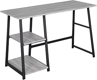 WOLTU Computer Desk Grey Office Desk Workstation 2 Shelves for Ample Storage Study Writing Desk Computer PC Laptop Table Workstation Dining Gaming Table for Home Office TSG25gr