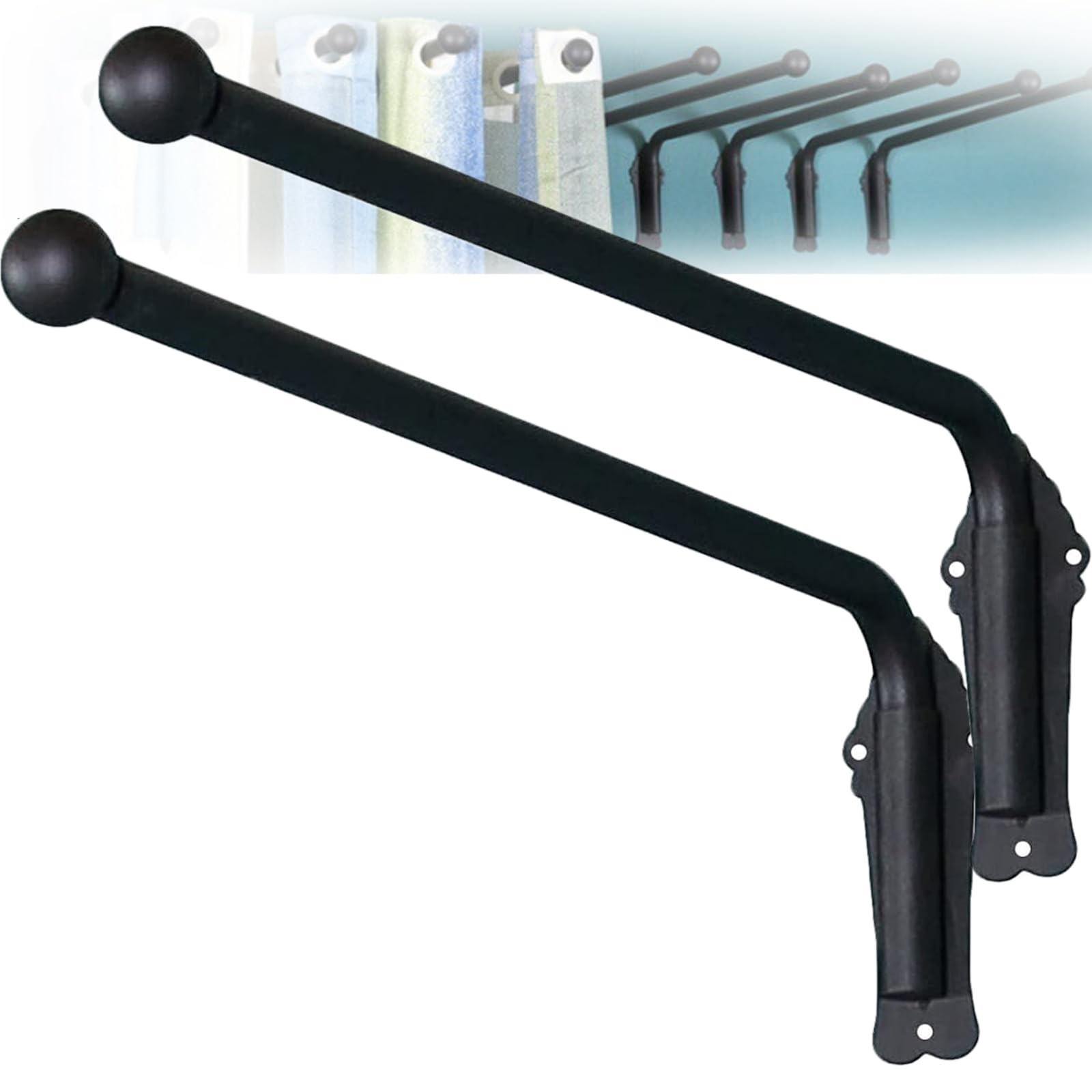 Strapazierfähige schwarze Gardinenstangen mit Endstücken, Schwingarm, Präsentationsständer für Küche, Bad und Haustür, Fenstervorhänge (60 cm Größe)