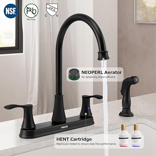 Miniatura 10 de PARLOS Grifo de cocina de 8 pulgadas con rociador lateral, grifo de fregadero de cocina de arco alto de 2 manijas con líneas de suministro,