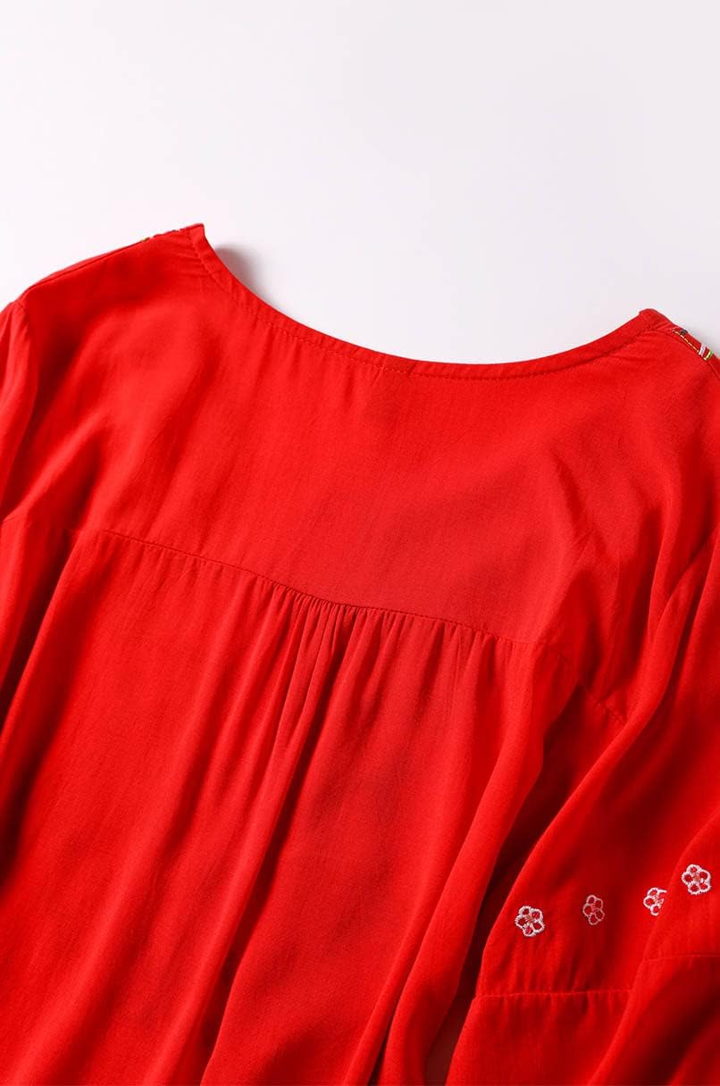 Mexican Shirts Peasant Blouses Cotton Embroidered 3/4 Sleeve Bohemian Tops Boho Clothes for Women Summer Fiesta - Image 5