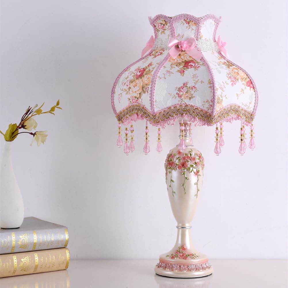 SEEAIRSHOP Pink Victorian Style Lamp Romantic Pastoral Fabric