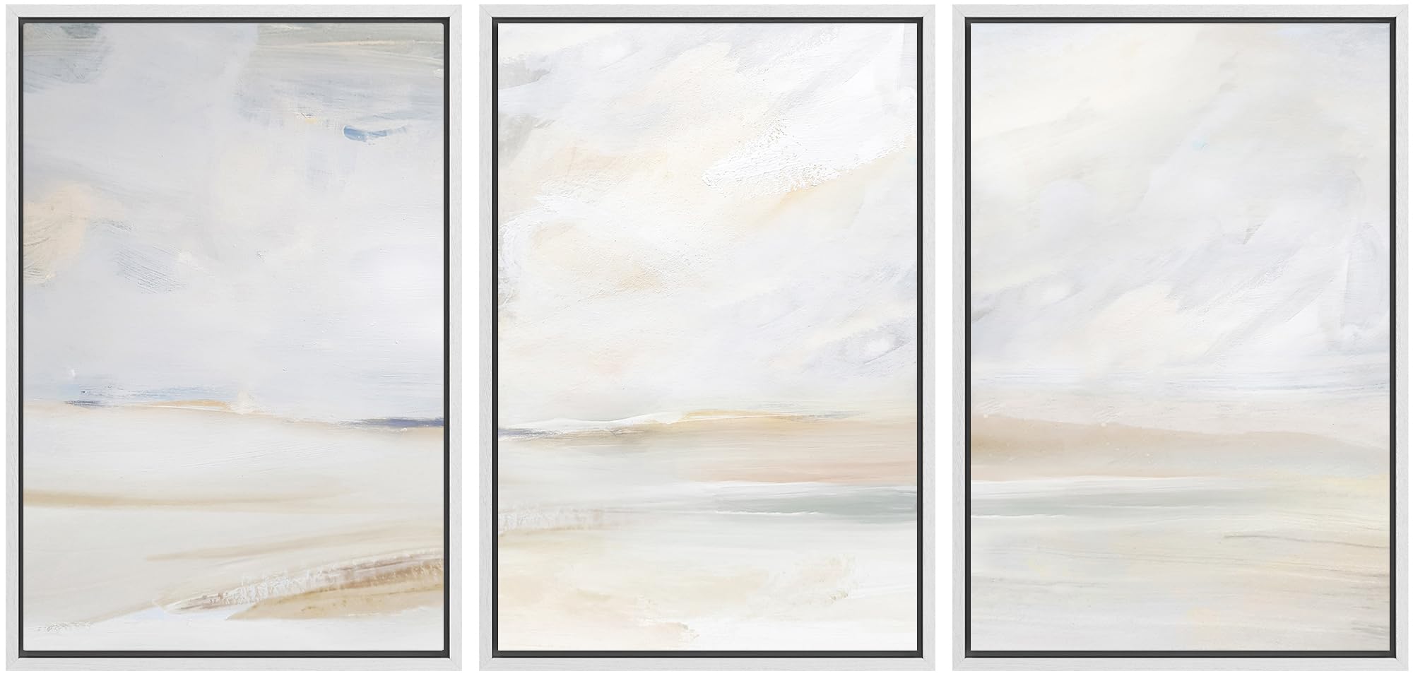 SIGNWIN Framed Canvas Print Wall Art Set Gray Abstract Beach Prints Nature Wilderness Illustrations Modern Art Decorative Scenic Rustic Zen for Living Room, Bedroom, Office - 16"x24"x3 White