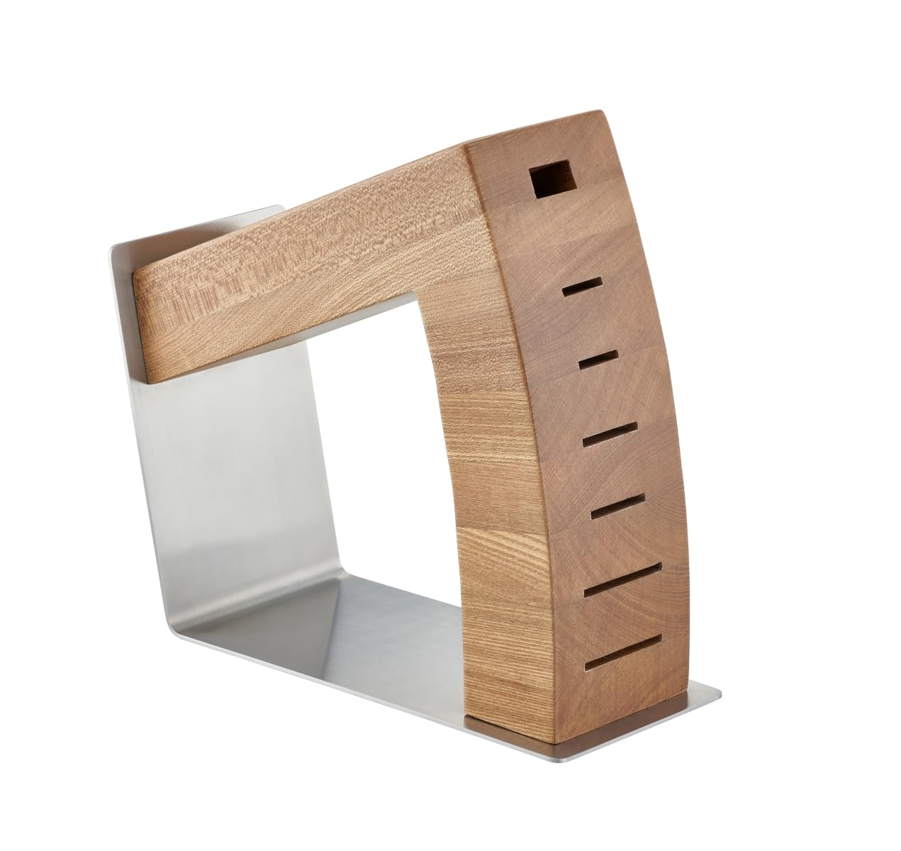 RÖSLE Movex Bloc à Couteaux, Bloc à Couteaux design Haut de Gamme en Acier Inoxydable et Bois d'Orme, Lames Visibles, 2 Positions debout, Stable, Couteaux Non Fournis