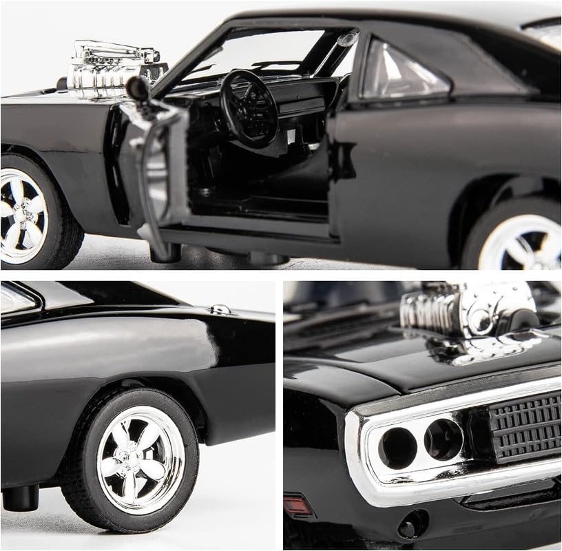 Image of Kids Model 1:32 Fast & Furious 7 Die Cast Metal Car Pull Back Action Opening Doors with Realistic Engine Sound Lights Toy Car Gift for Boys - Black