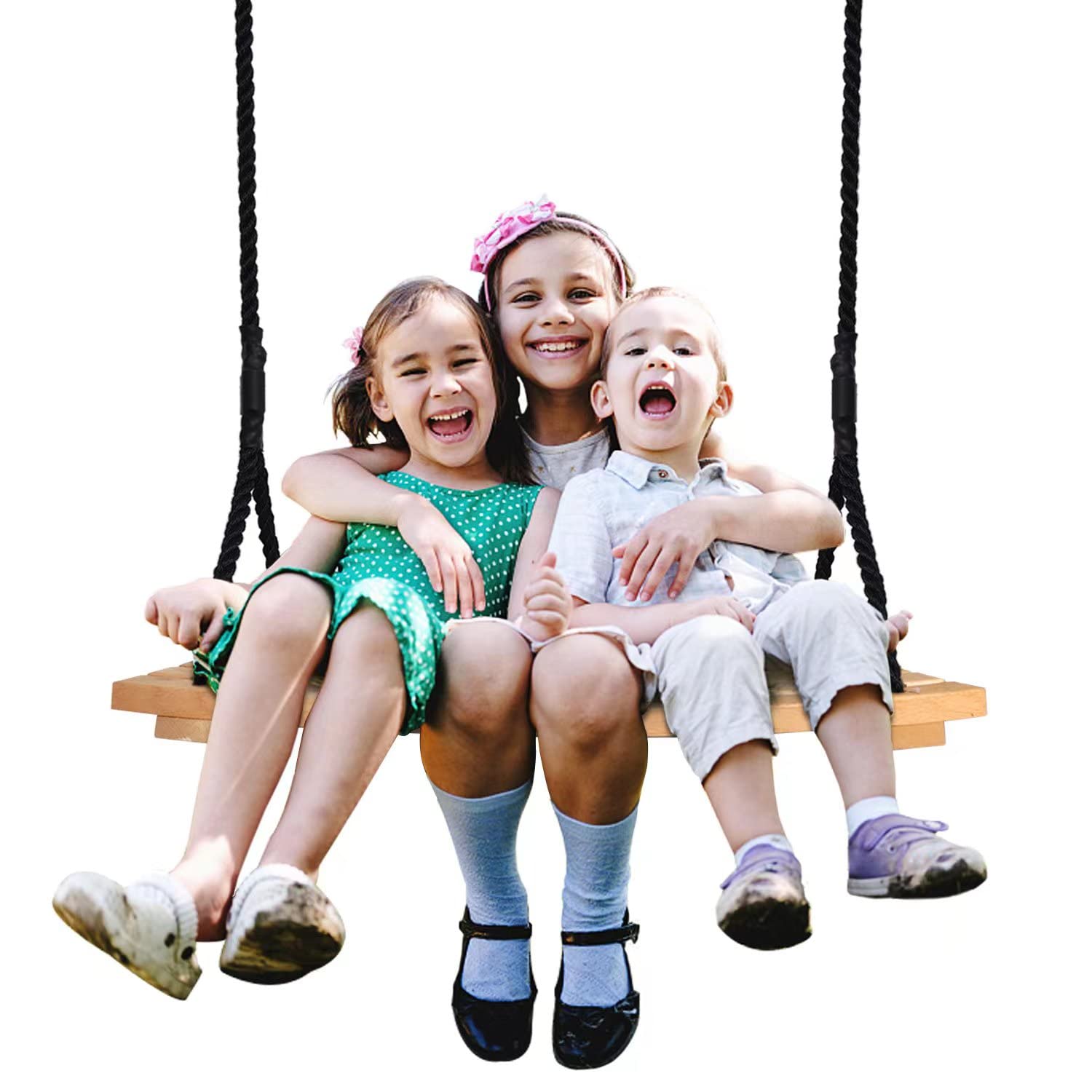 Columpio de madera para niños y adultos, columpio para jardín, con cuerda ajustable, resistente al agua, columpio exterior de madera, para patio de jardín interior y exterior (66 x 30,5 cm)