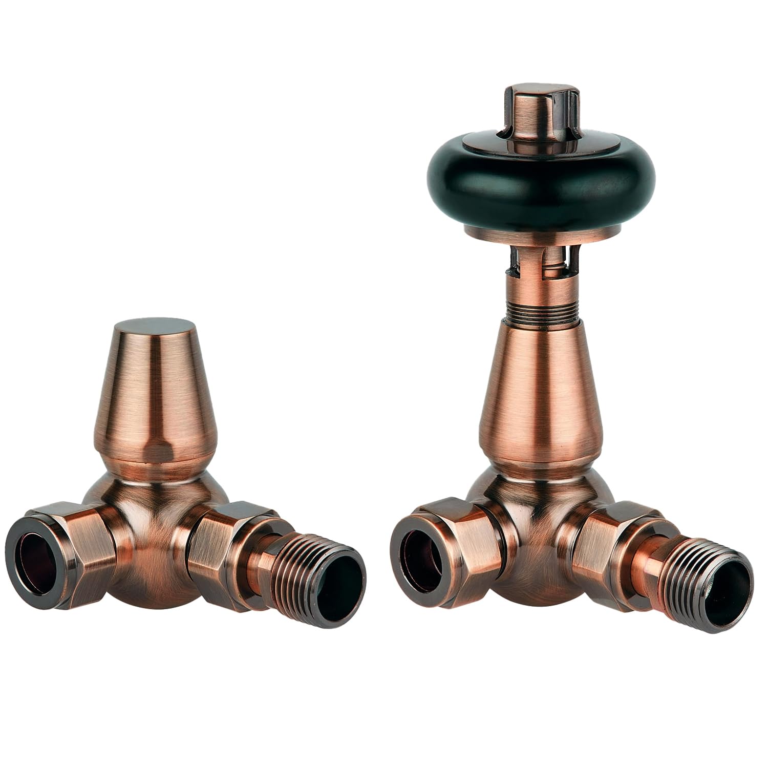Copper Traditional Corner Radiator Valves Antique Radiator Valves 15mm x 1/2" for Heated Towel Rails & Central Heating Radiators Wood Head Brass Radiator Valve Set