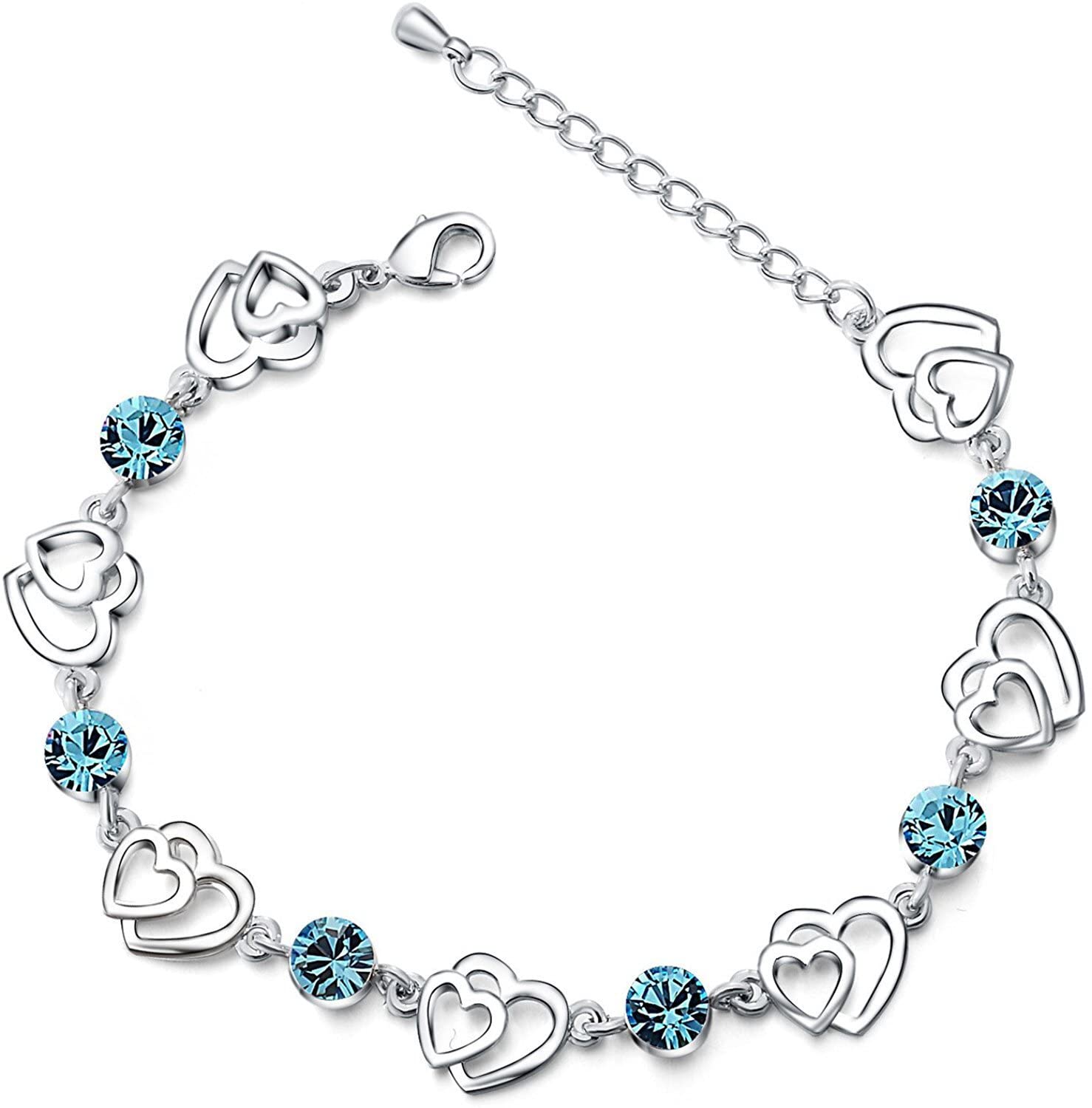Cosie LilyRegalo San Valentín Mujer,Pulsera de Plata de Ley 925 con Amor Pulsera Corazón de Cristal para Novia Esposa Regalo de Joyería