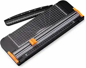 Guilhotina de Papel Manual A4 com Régua Extensível até 34cm, Base com Grade Milimetrada, Corte Paralelo e Angular 45°/60°/75°/90°, Preto e Laranja