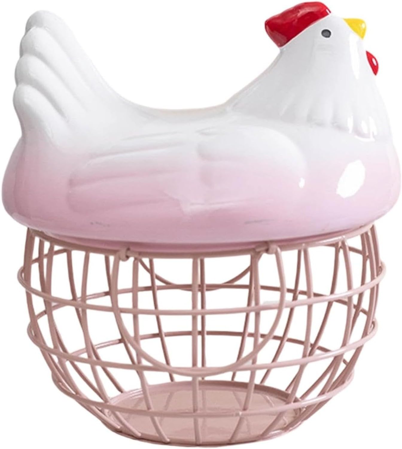 Cesto Portauova Gallina Ornamentale Contenitore per Uova da Tavola Fermagli, Pink