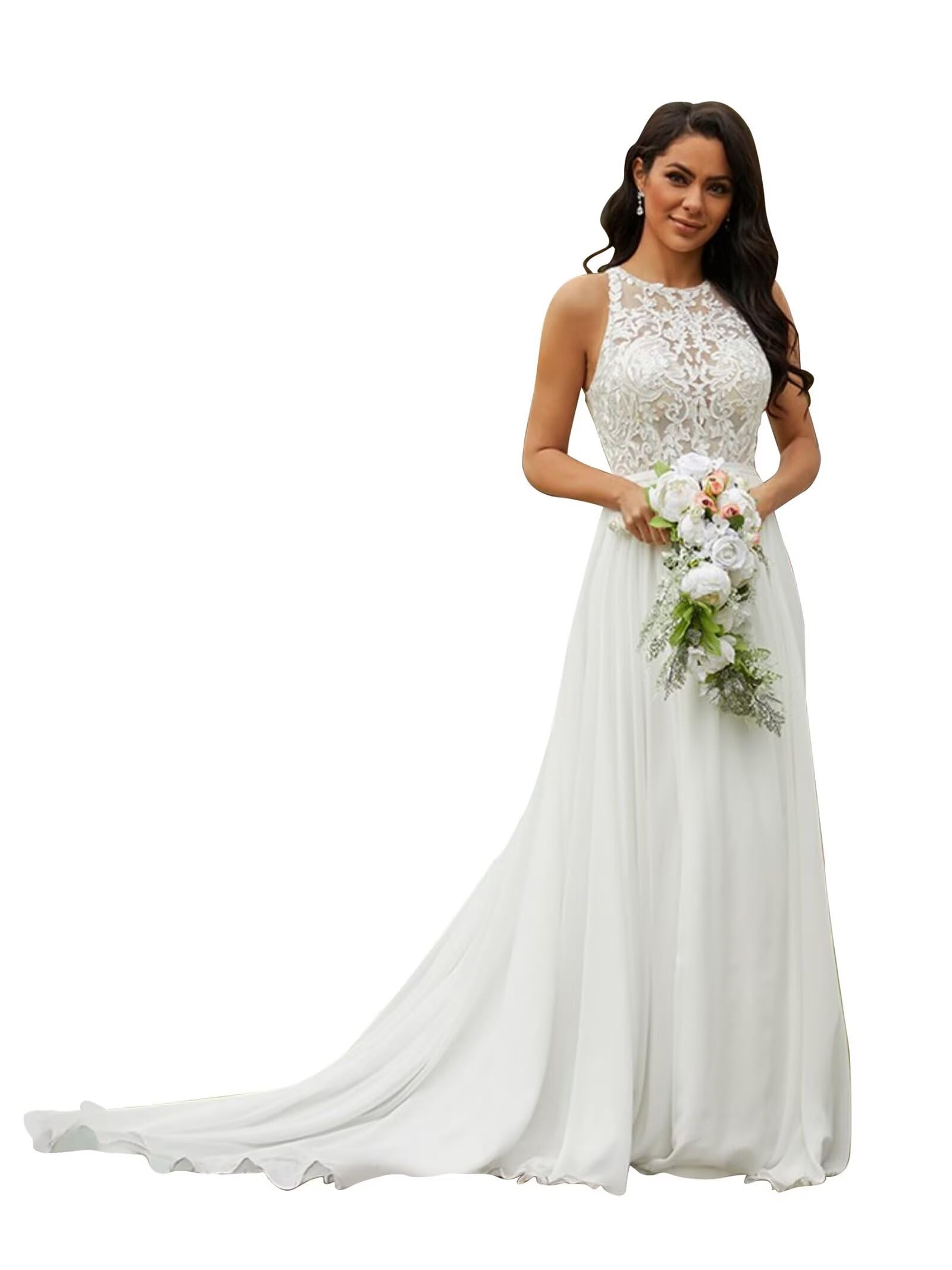 Fair Lady Wedding Dresses for Women Bride Boho Off Shoulder Lace Appliques A Line Chiffon V Neck Bridal