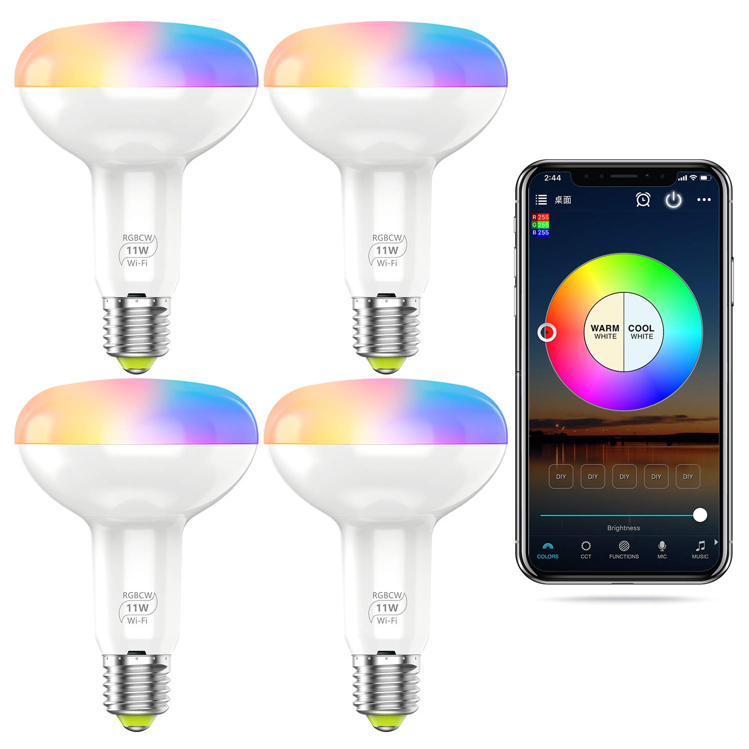 4 pièces Ampoule Connectée LED WiFi Intelligente Dimmable, E27 Smart Ampoule compatible avec Alexa et Google Home, Ampoule RGB Dimmable Colorée, Ampoule d'Ambiance - Blanc chaud blanc froid (11W)
