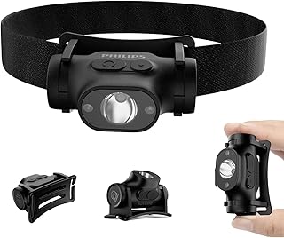 PHILIPS SFL1851 LED Headlamp Rechargeable,Head Light Flashlight for Adults-Camping Accessories Gear,5 Modes for Hiking, Running, Repairing, Fishing, Cycling,USB Cable Included(Black)