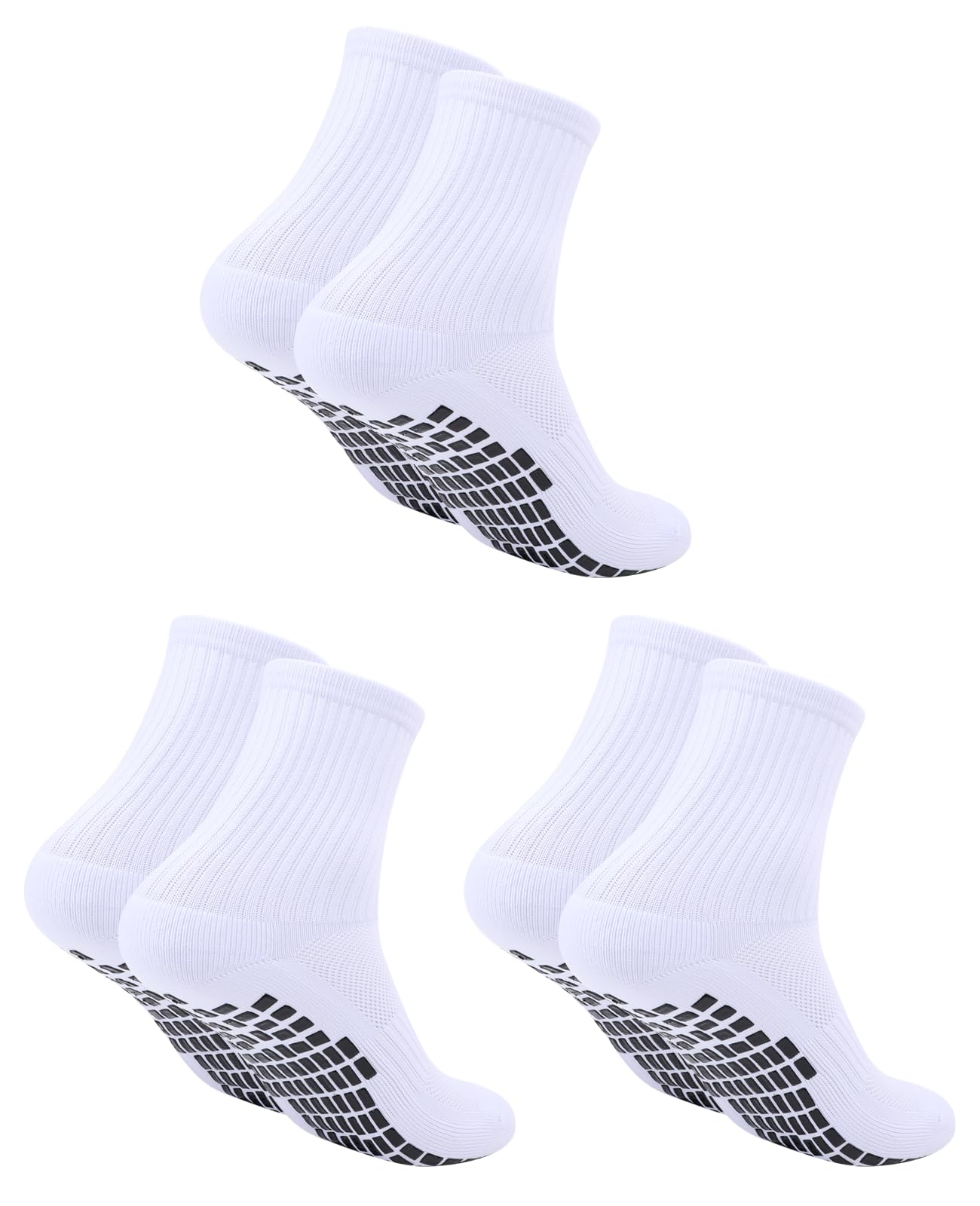 Asheyya Women's White 3 Pcs Grip Pilates Socks, Yoga Grip Socks Reformer Pilates For Men (White)