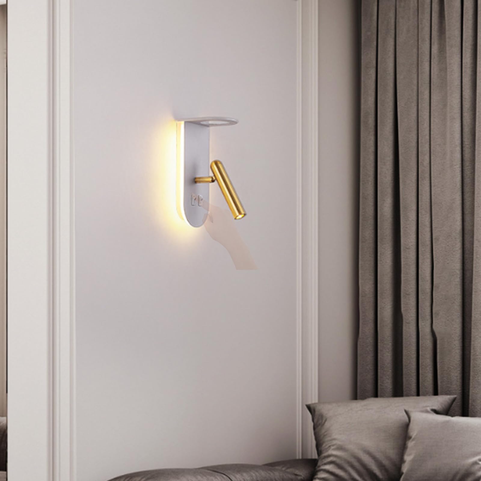 Applique da Parete Moderna a LED per Interni con Doppio Interruttore, orientabile a 350°, Luce 3000K, in Alluminio, Ferro e Acrilico, Design Geometrico per Soggiorno e Camera da Letto (Bianc