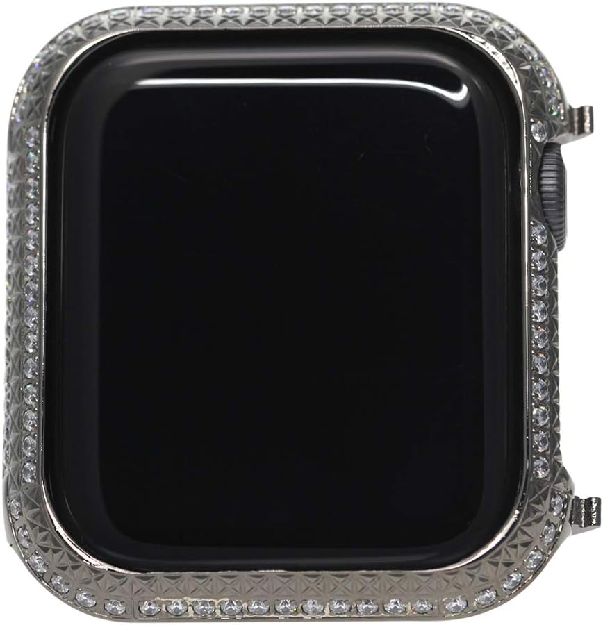 Callancity Rhinestone Metal Bezel Case Cover Compatible for Apple Watch Series 4 5 White Crystals for Men/Women(Black, 40MM)