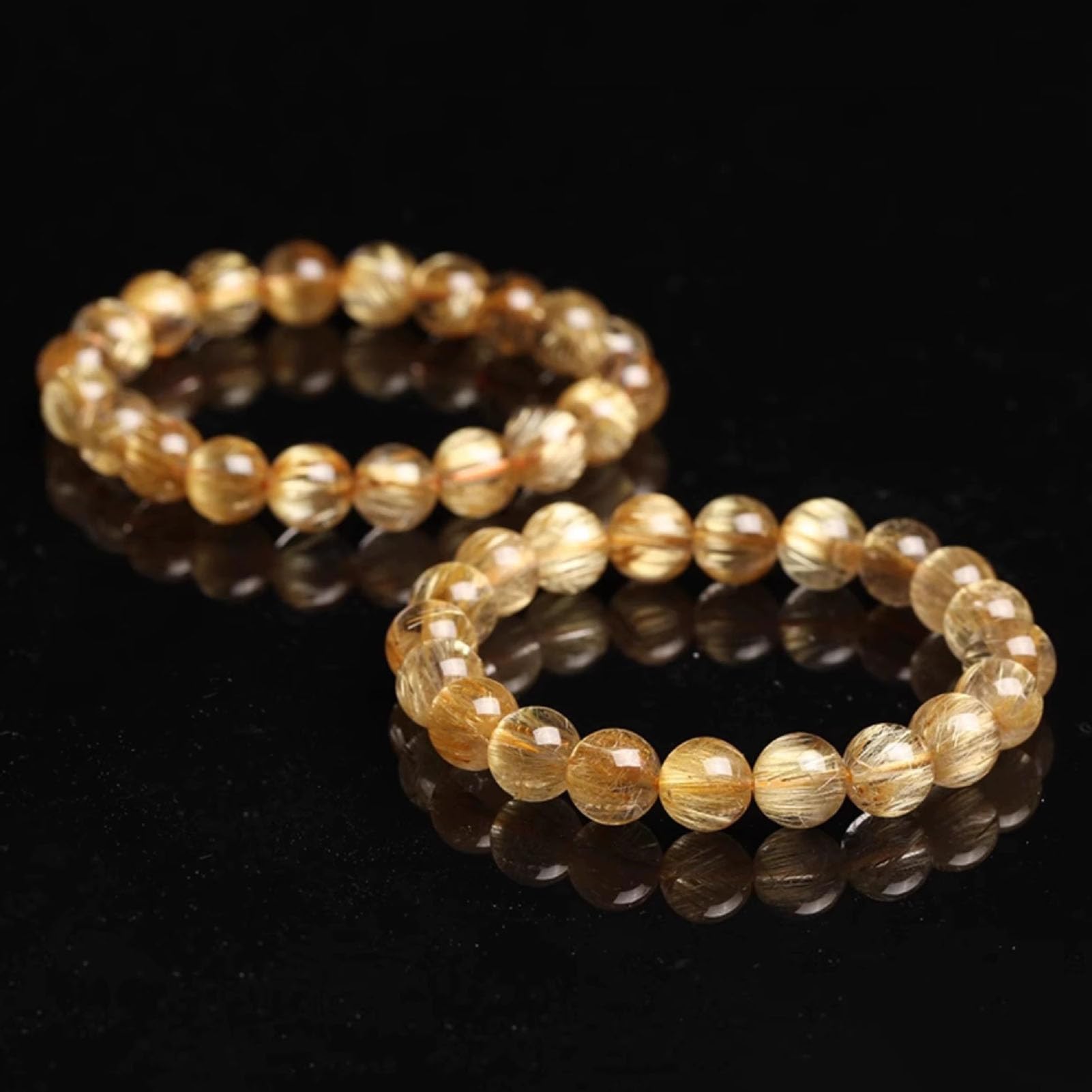 Natürliches Citrin-Gold-Rutilquarz-Armband für Damen und Herren, echte Kristall-Heilperlen, Verstellbarer Stretch-Steinschmuck für Fülle und Positive Energie, Chakra-ausgleichendes,16MM