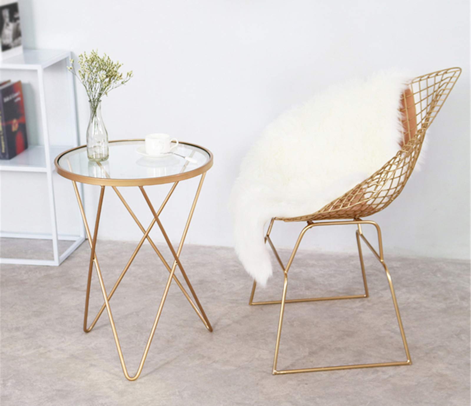 Tavolino Tavolino in Vetro Metallo Dorato, Tavolino Rotondo in Vetro temperato/Tavolini per Soggiorno, Cucina, Camera da Letto, Ufficio, Comodino 18,5X24,41 Pollici (Color : GOLD