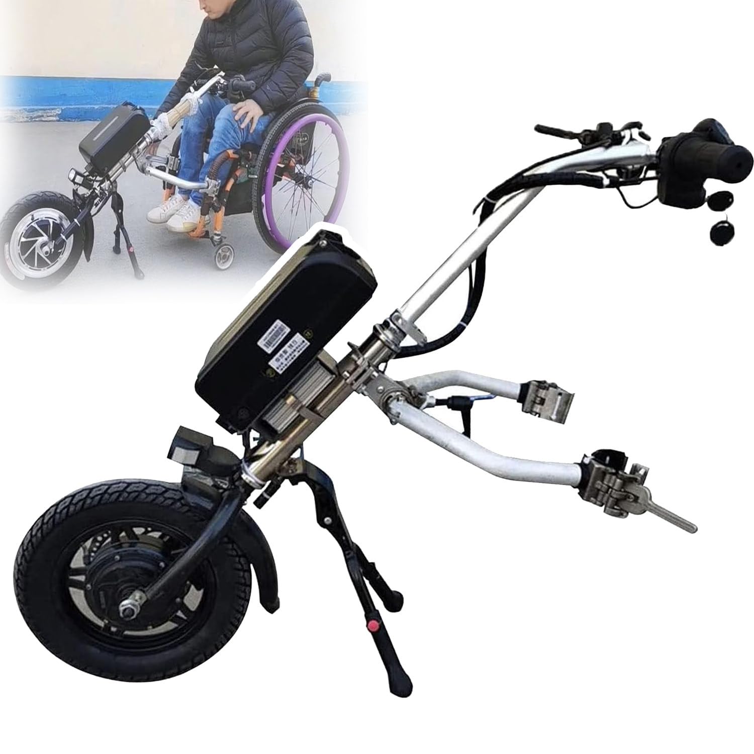 Accesorio eléctrico para silla de ruedas con luz frontal, amortiguador y tweeter, batería de 48 V, 3 modos de velocidad, extiende el rango de movilidad hasta 70 km