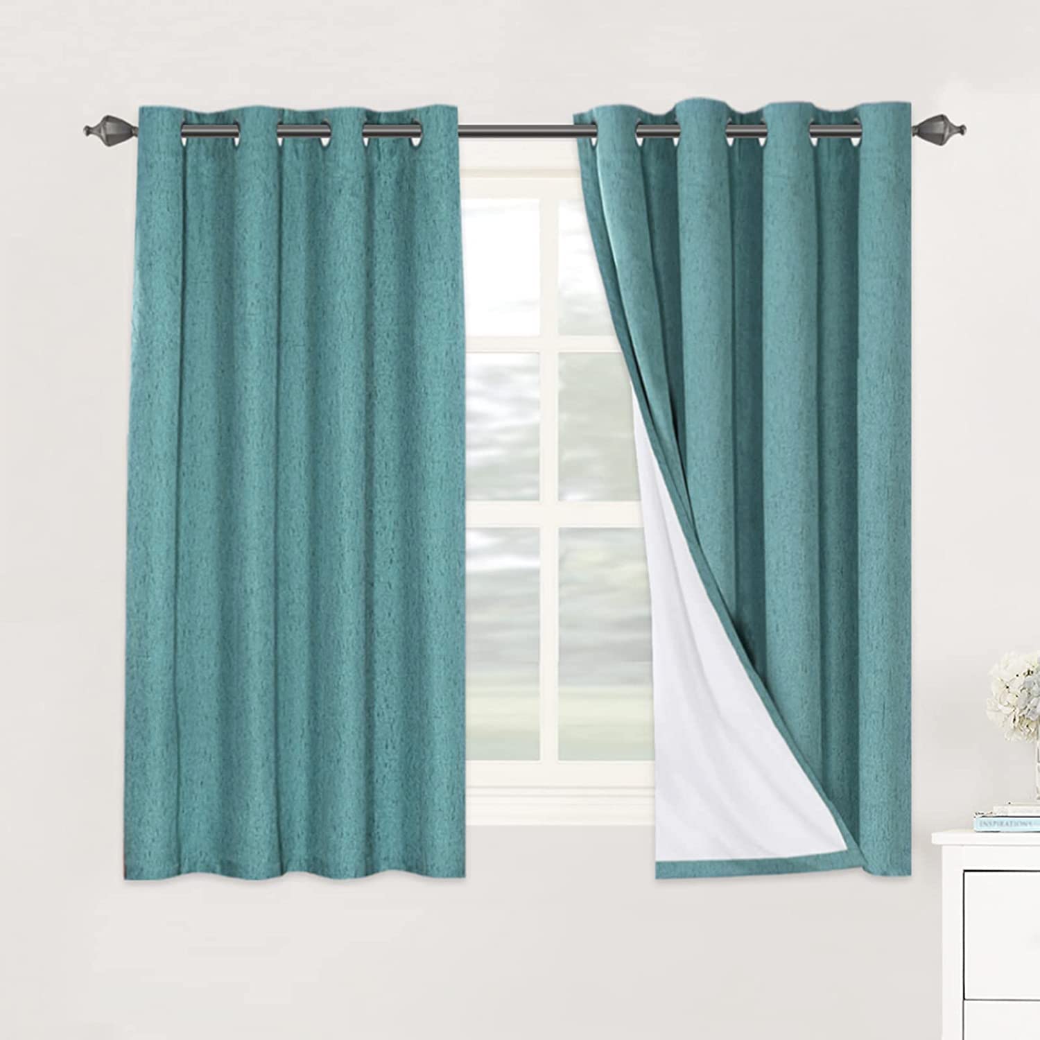 H.VERSAILTEX Linen Blackout Curtains 54 Inches Long 100% Absolutely Blackout Thermal Insulated Textured Linen Look Curtain Draperies Anti-Rust Grommet