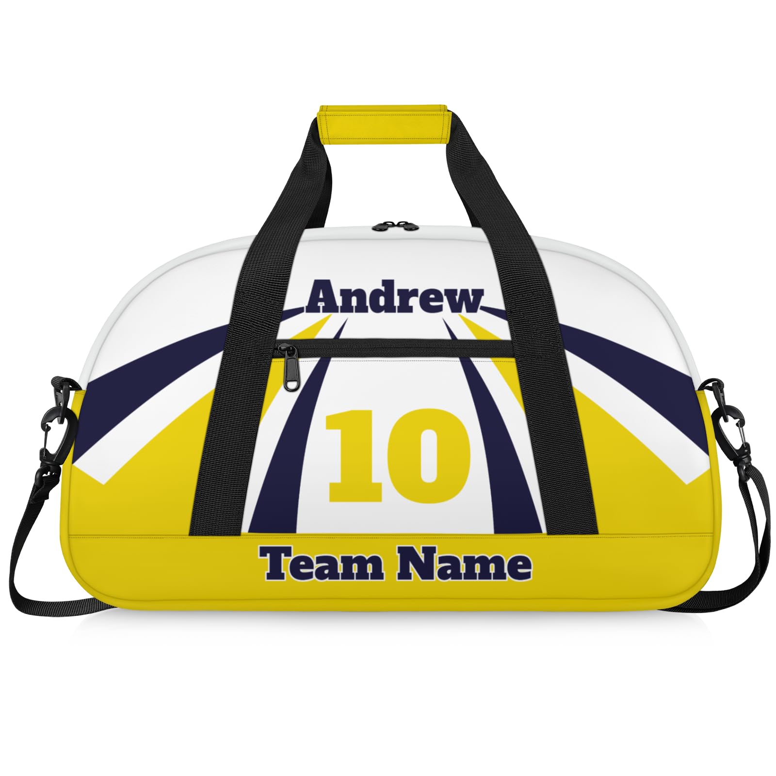 Personalised Sports Duffle Bag | Custom Name Gym Bag with Shoulder Strap | Water-Resistant Football Rugby Basketball Volleyball Training Kit Bag for Teams | M-Navy Yellow
